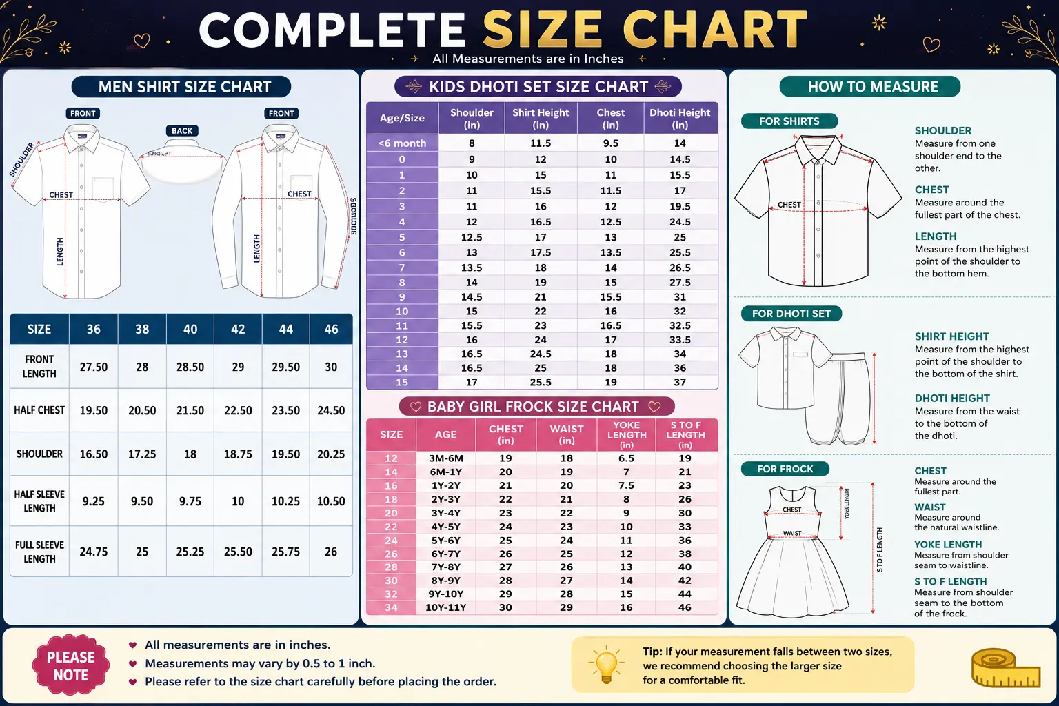 Complete Size Chart